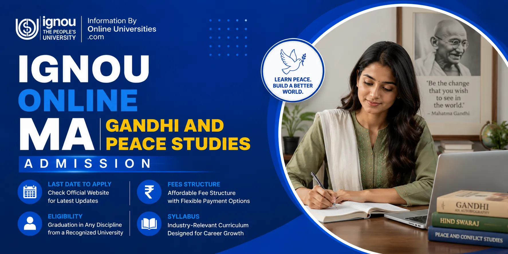 IGNOU Online MA Gandhi and Peace Studies Admission 2026 | Last date to Eligibility